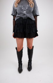 Prairie Petal Tiered Lace Shorts - Black