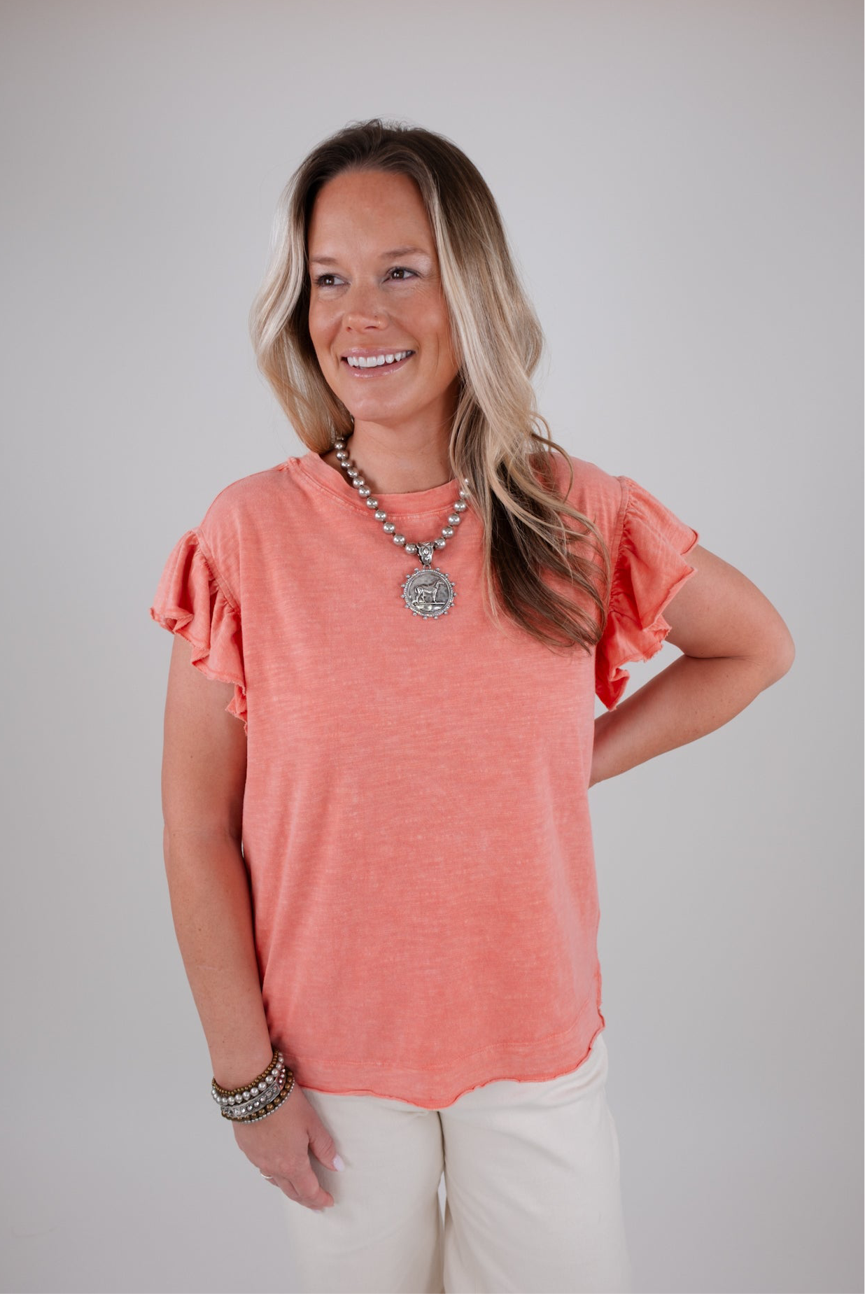 Everyday Ruffle Tee - Coral