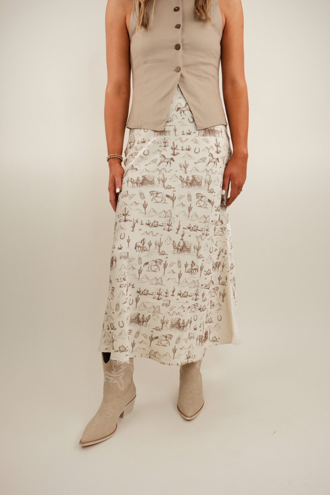 Old Western Cream Satin Skirt