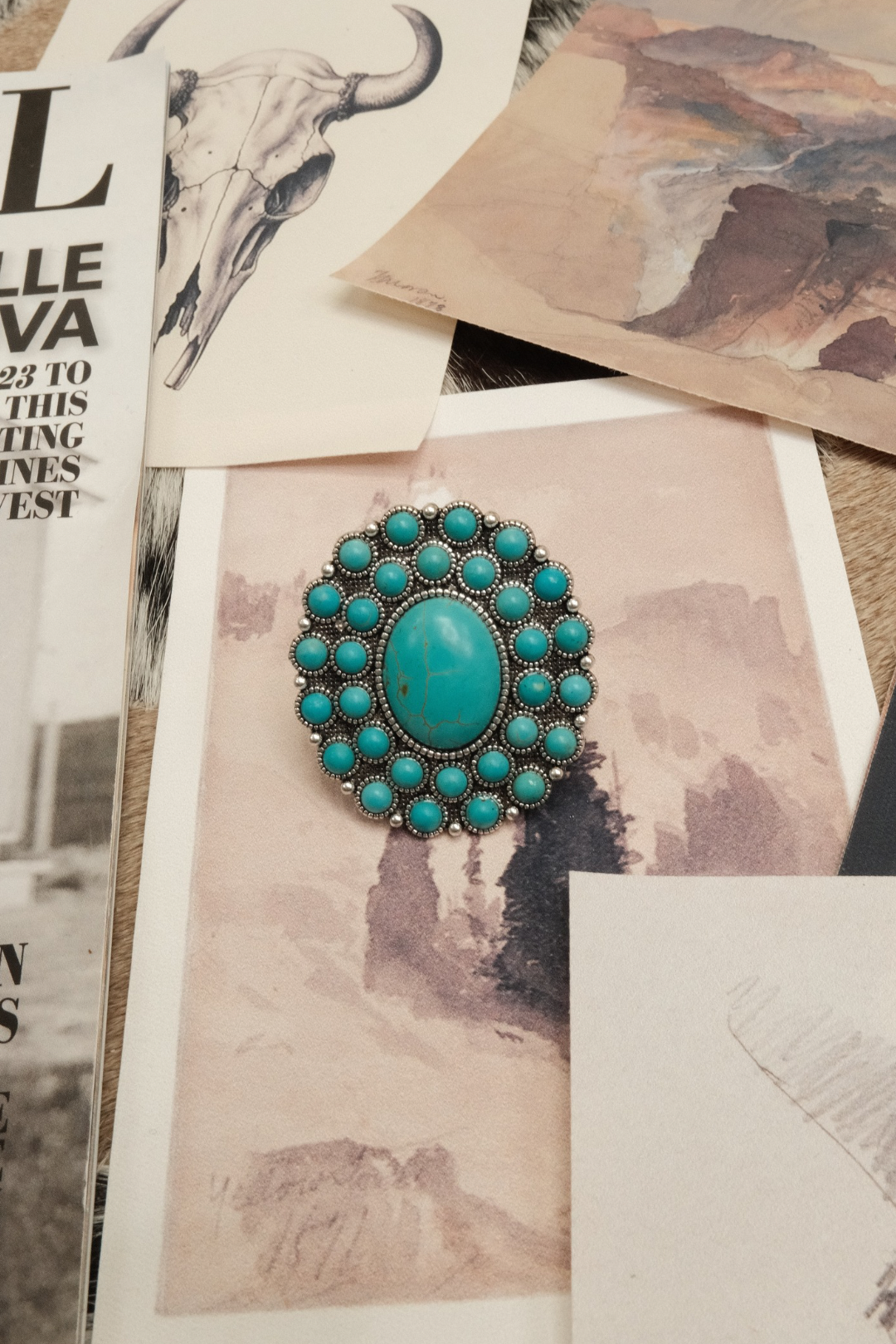Turquoise Sunburst Adjustable Ring