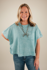 Everyday Edgy Pocket Tee - Dusty Teal