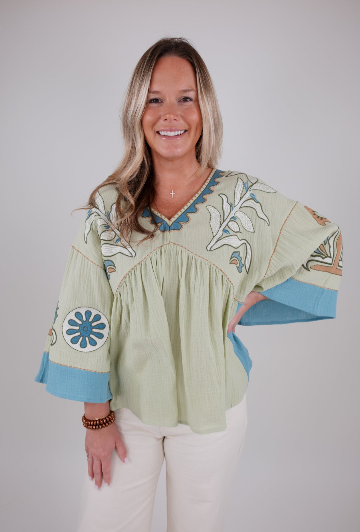 Blue Sky Bell Sleeve Top