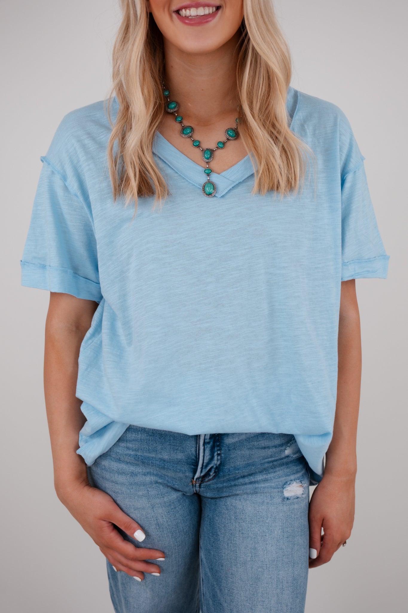 The Essential V-Neck Tee - Light Blue