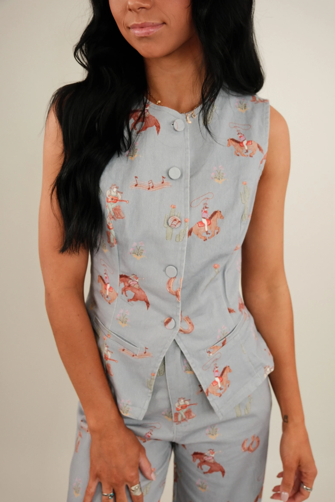 Prairie Daydream Western Darted Vest - Denim Blue