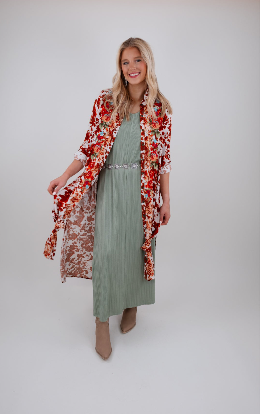 Ribbed Stitched Dress - Sage