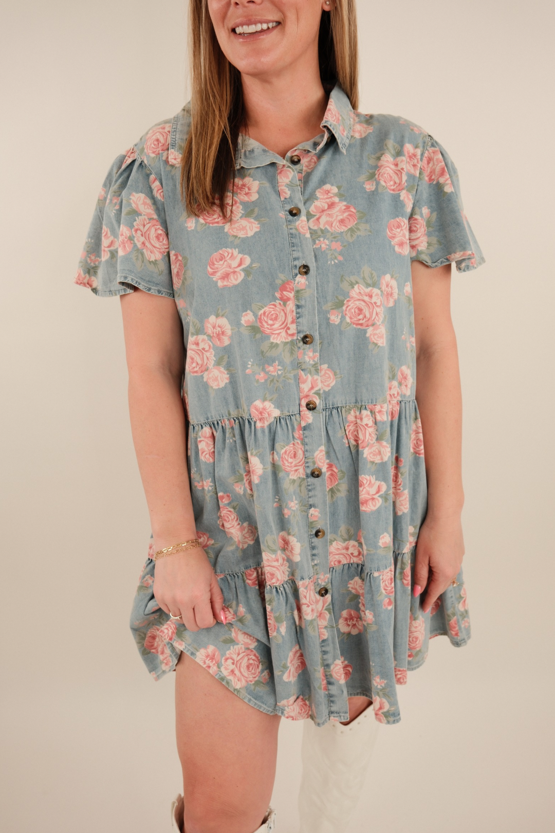 Rosette Ridge Denim Dress