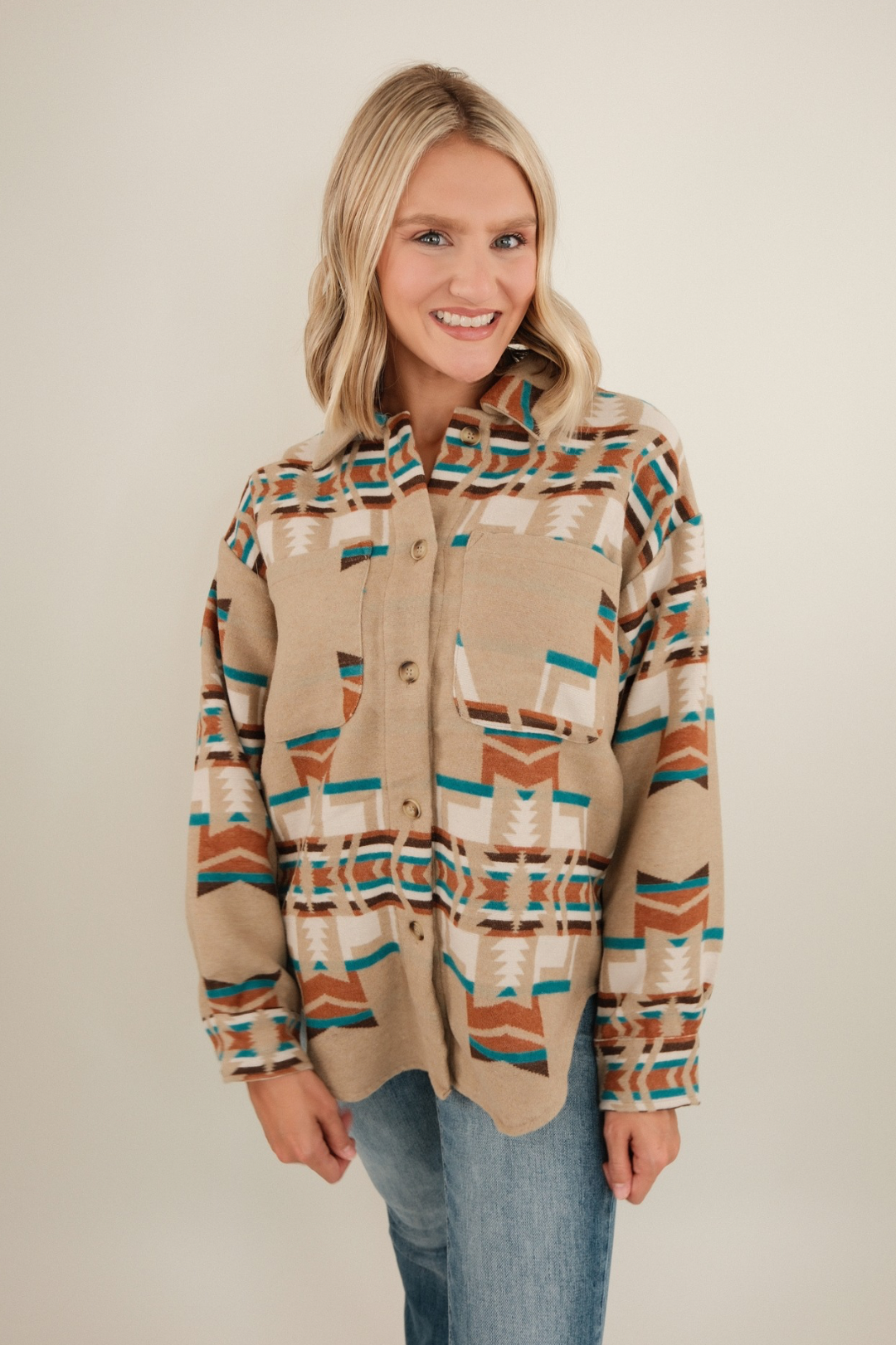 Canyon Crossroads Tunic Jacket: longline western shirt-jacket with utility pockets, button front, relaxed silhouette — perfect for layering cowgirl style.
