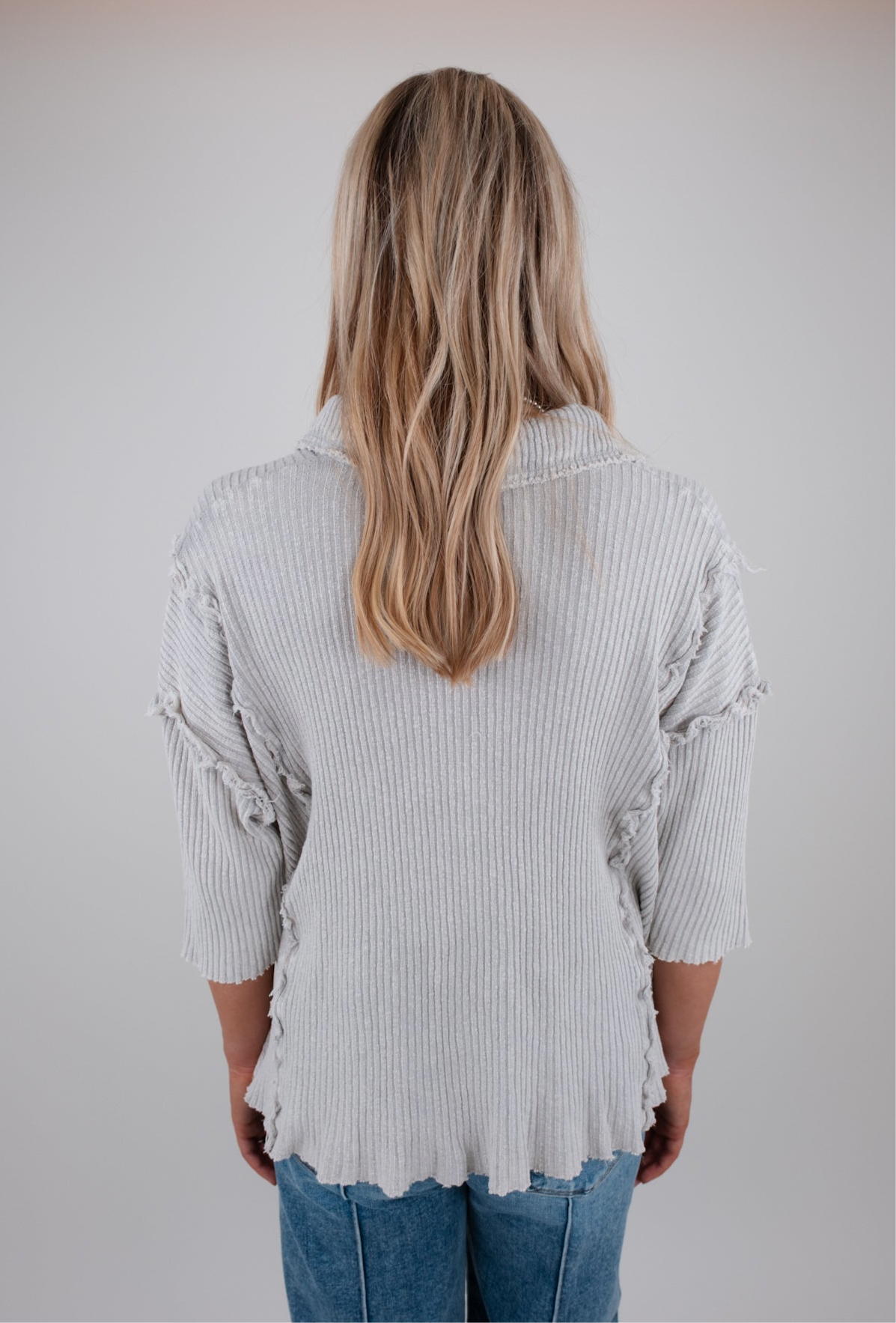 Saddle Stitch Ripped Top - Gray