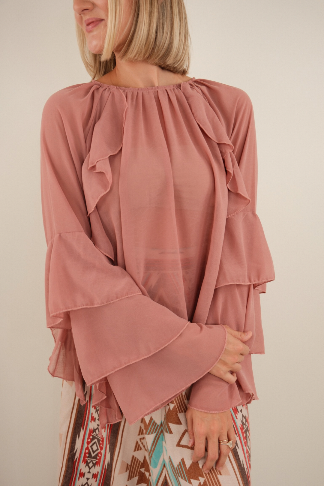 Dusty Rose Ruffle Blouse