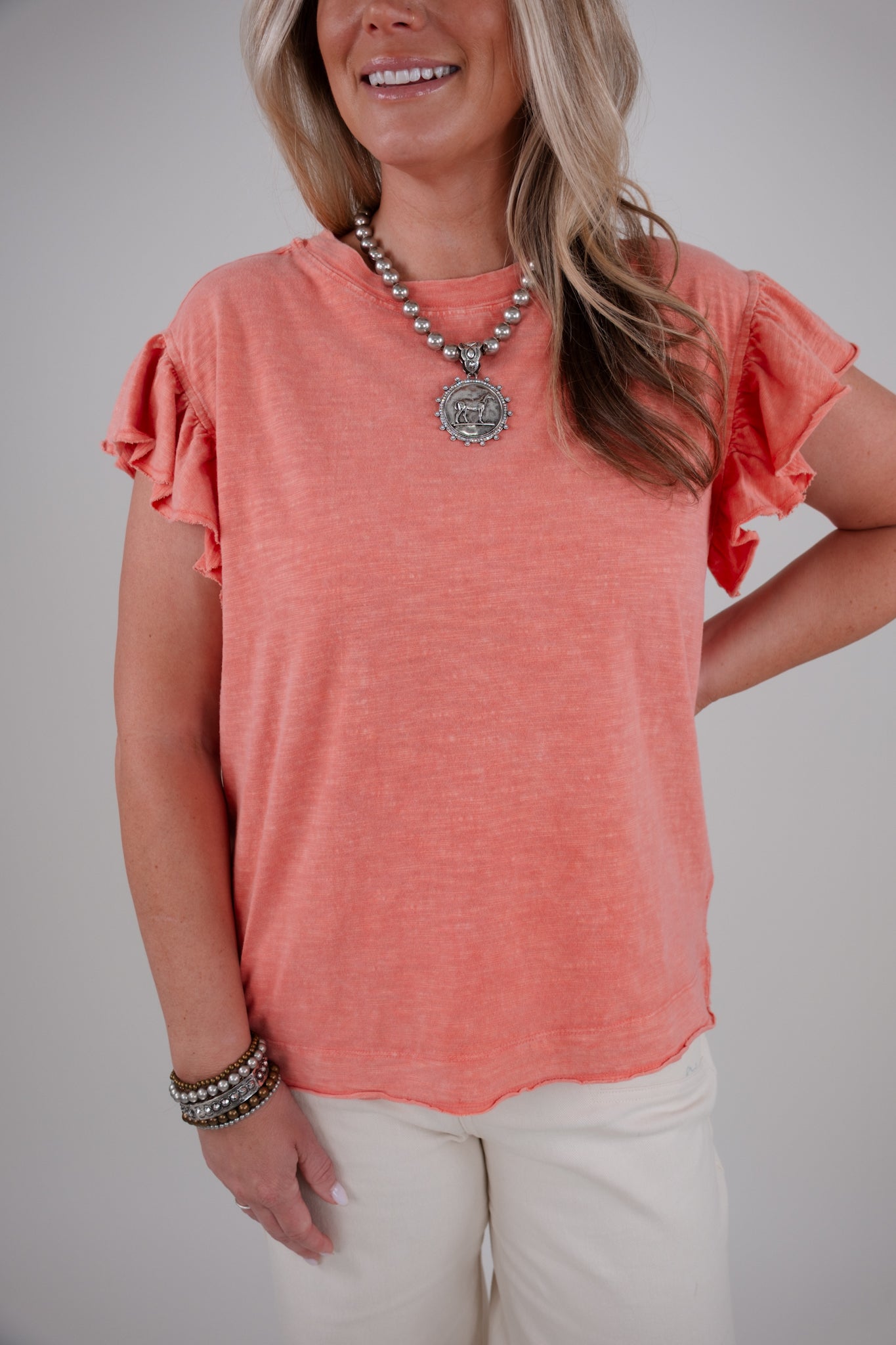 Everyday Ruffle Tee - Coral