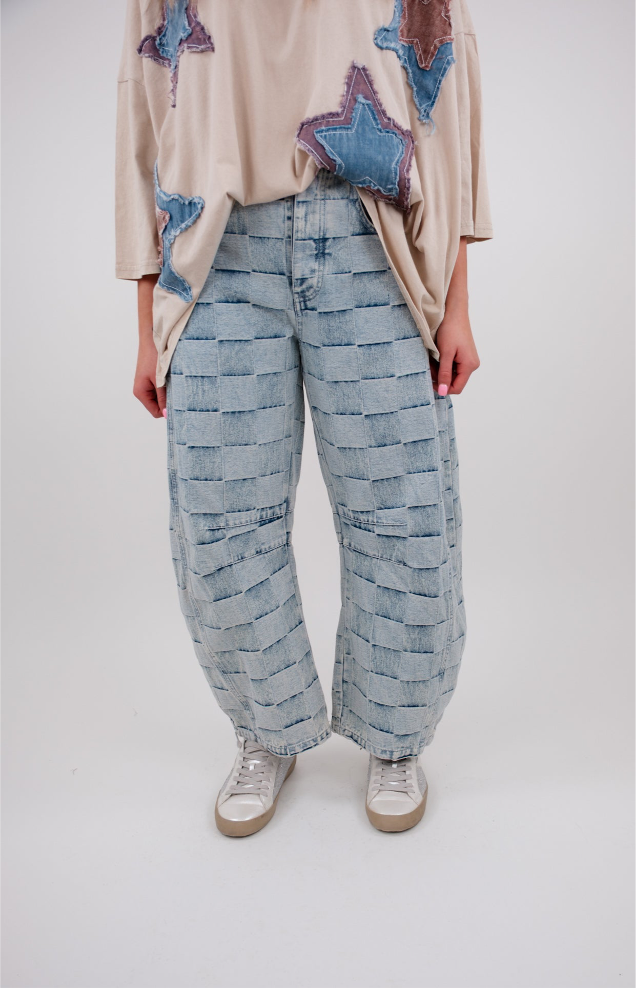 Denim Days Checker Barrel Jeans
