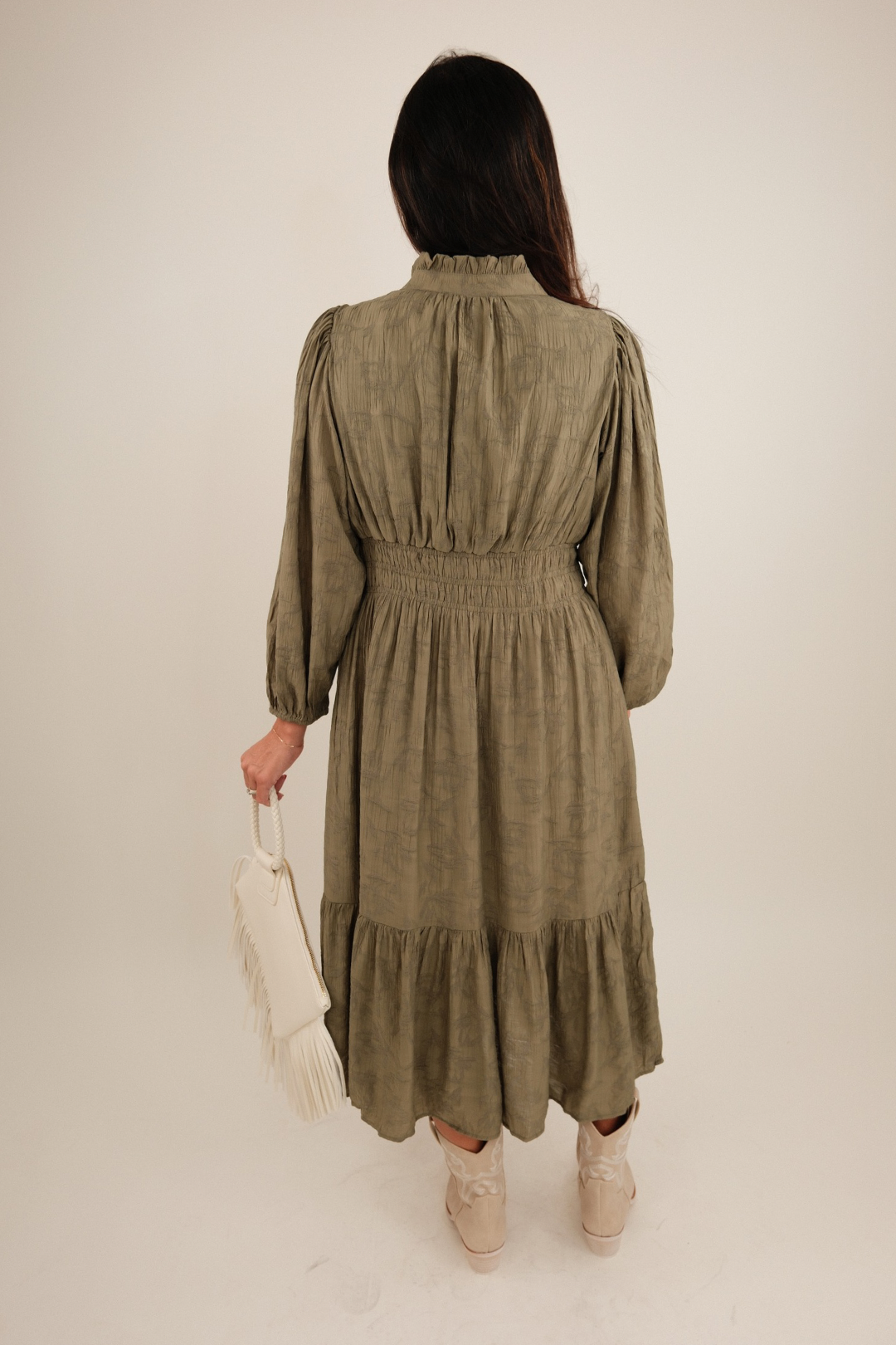 Prairie Whisper Olive Midi Dress