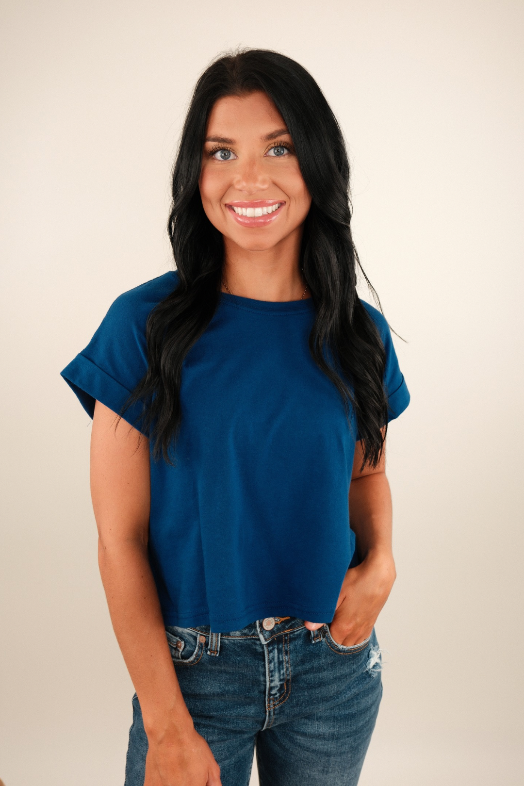 Simply Cropped Basic Tee – Navy