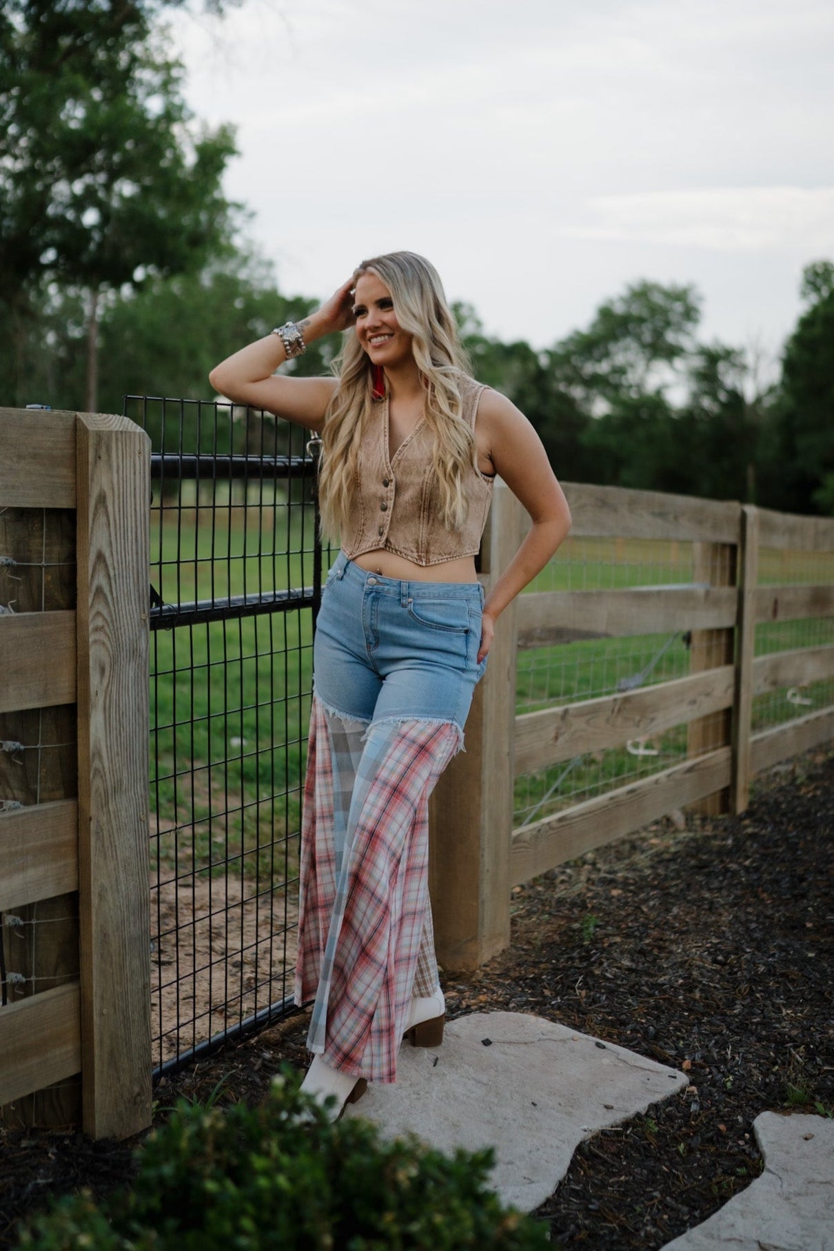 Plaid Bellbottom Jeans