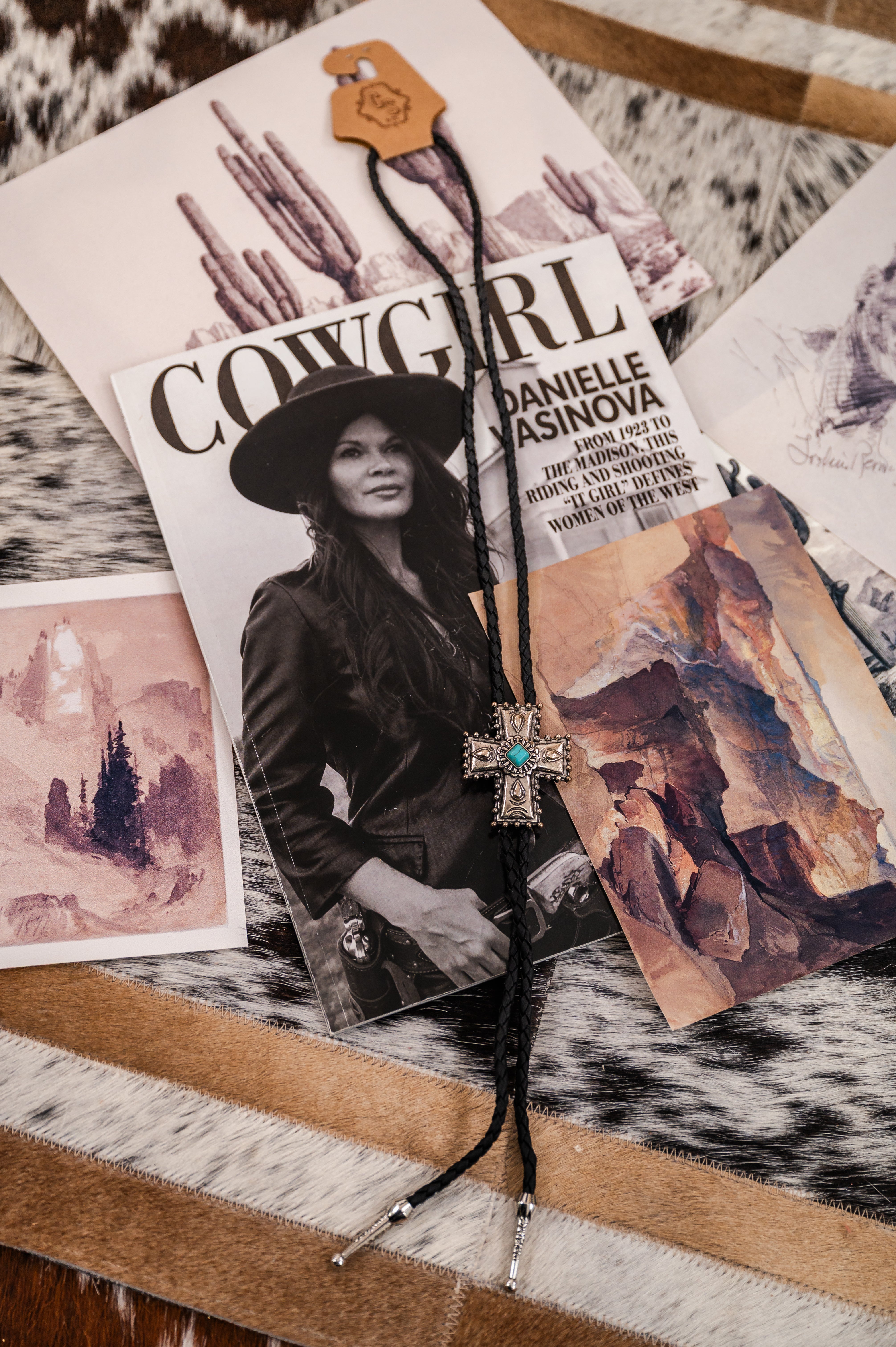 Turquoise Trails Leather Bolo Tie