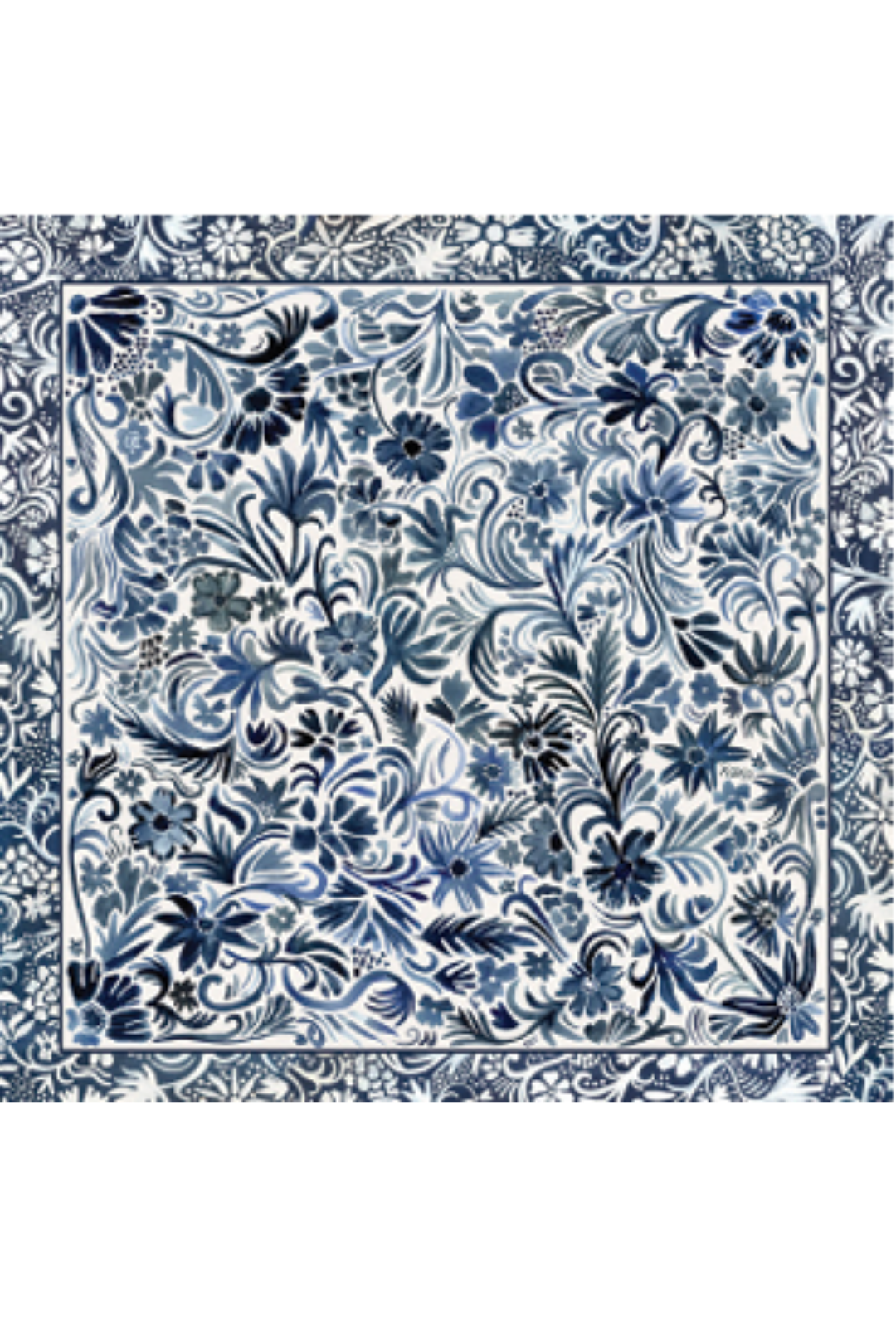 Blue floral pattern silk scarf