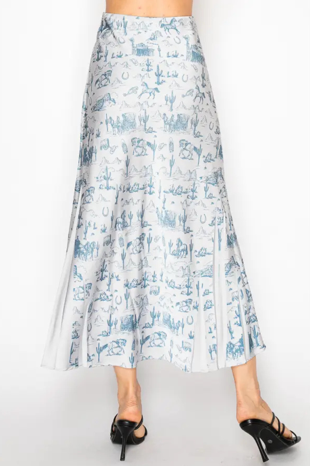 Skirt with blue western pattern on a white background