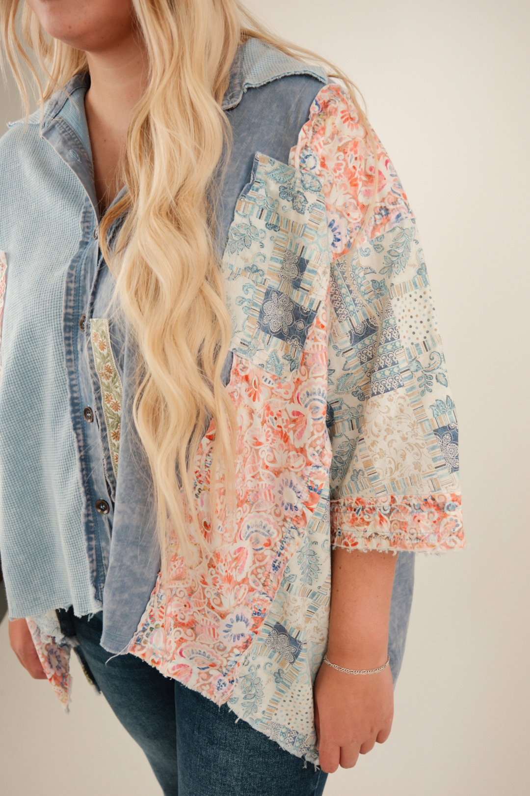 Desert Winds Patchwork Blouse - Denim Blue