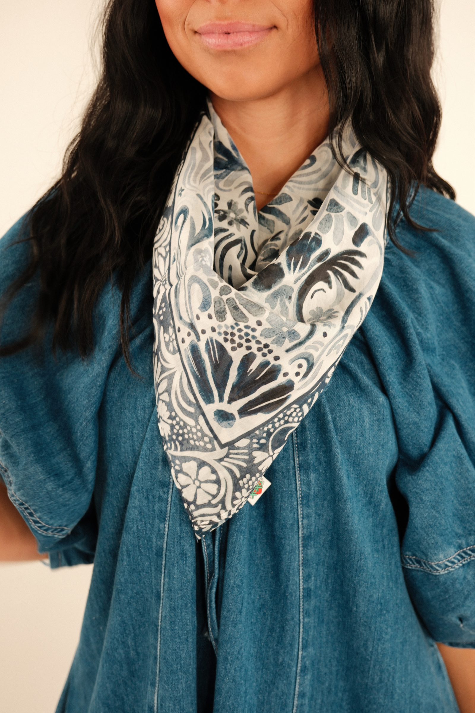 Denim Flowers Square Scarf