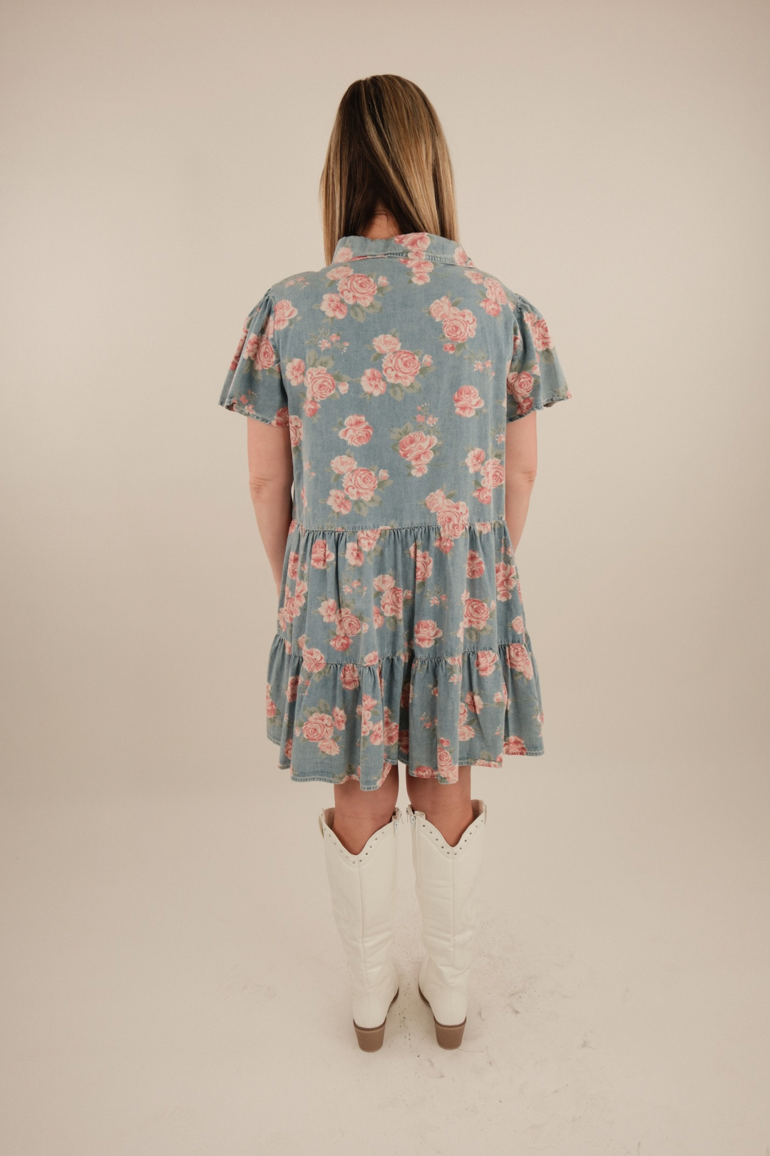Rosette Ridge Denim Dress
