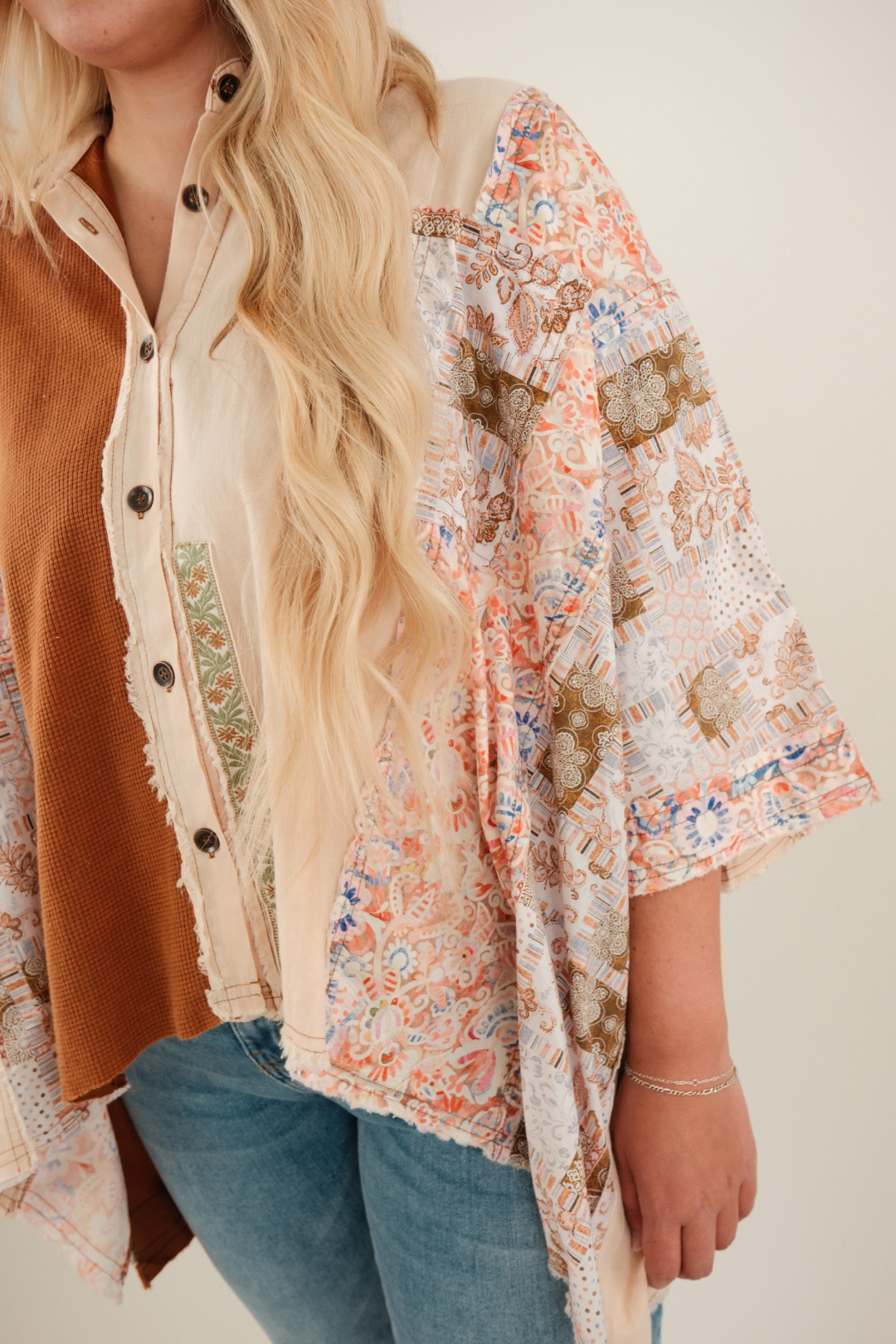 Desert Winds Patchwork Blouse - Mocha