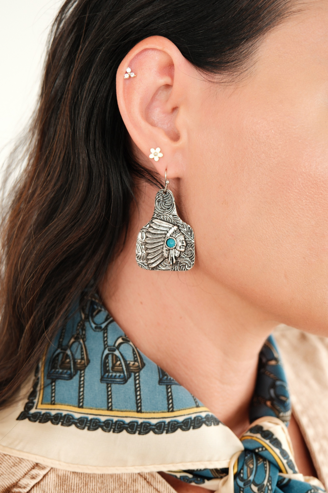 Turquoise Indian Tooling Earrings