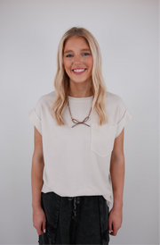 Everyday Waffle Knit Pocket Tee – Oatmeal