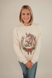 Holly Horseshoe Christmas Pullover