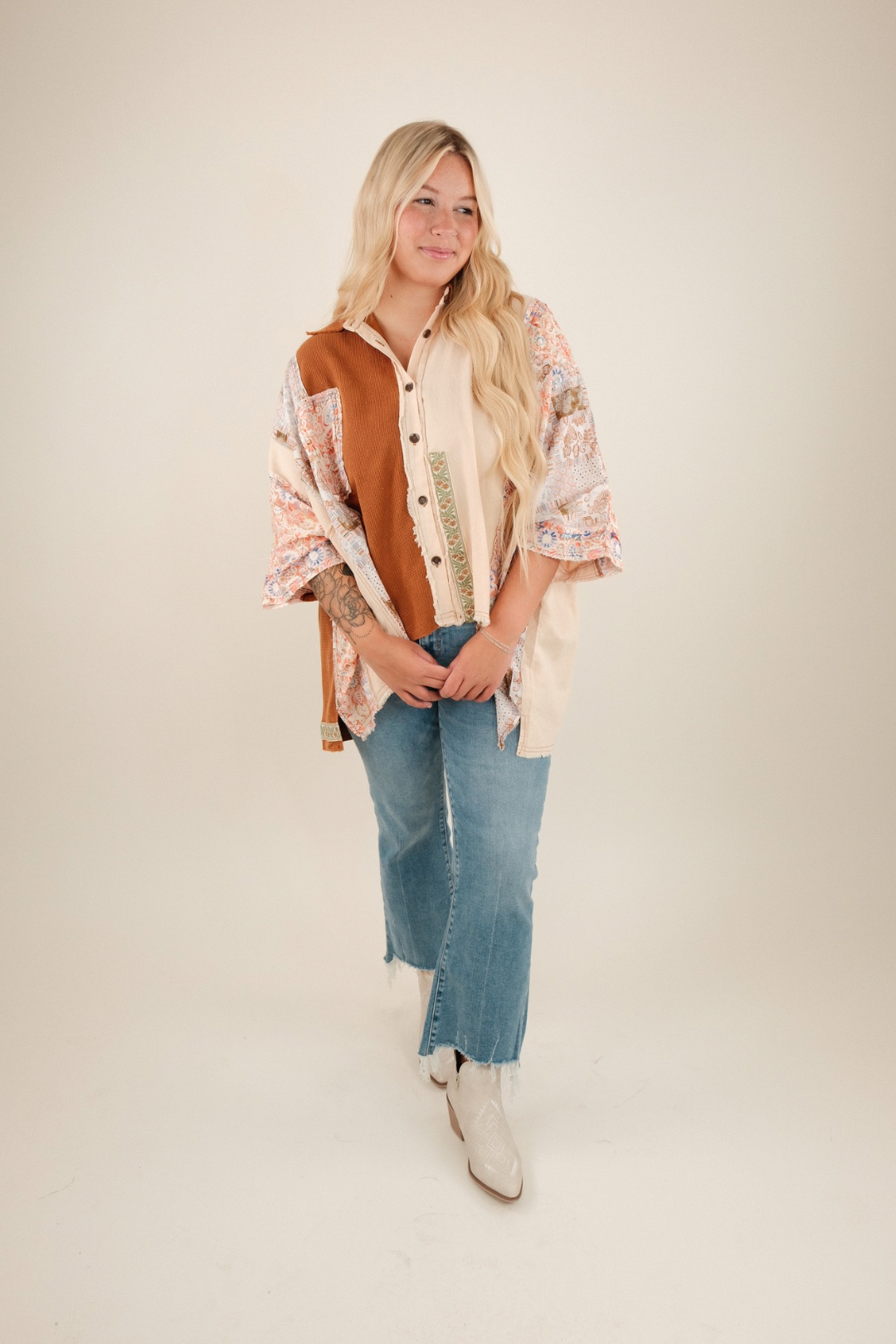 Desert Winds Patchwork Blouse - Mocha