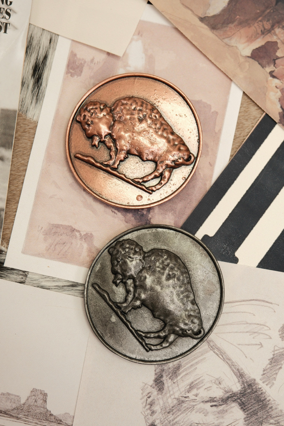 Buffalo Nickel Scarf Brooch -Large