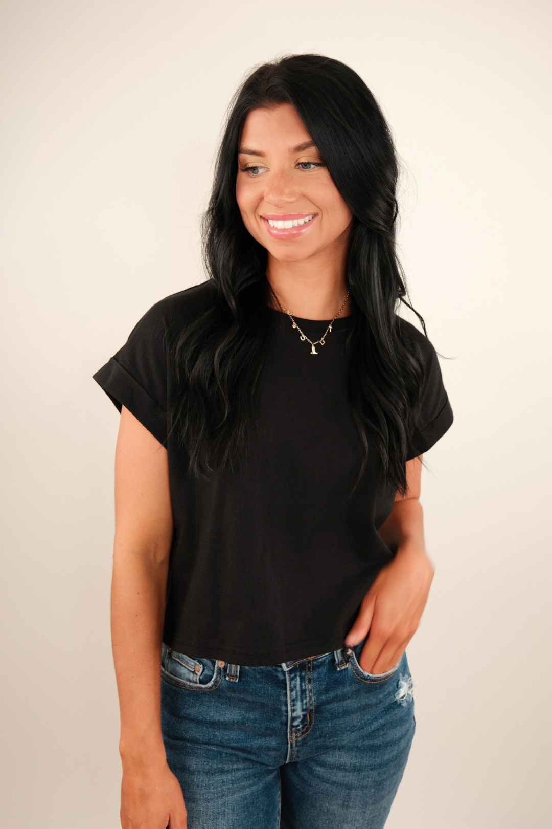 Simply Cropped Basic Tee – Black