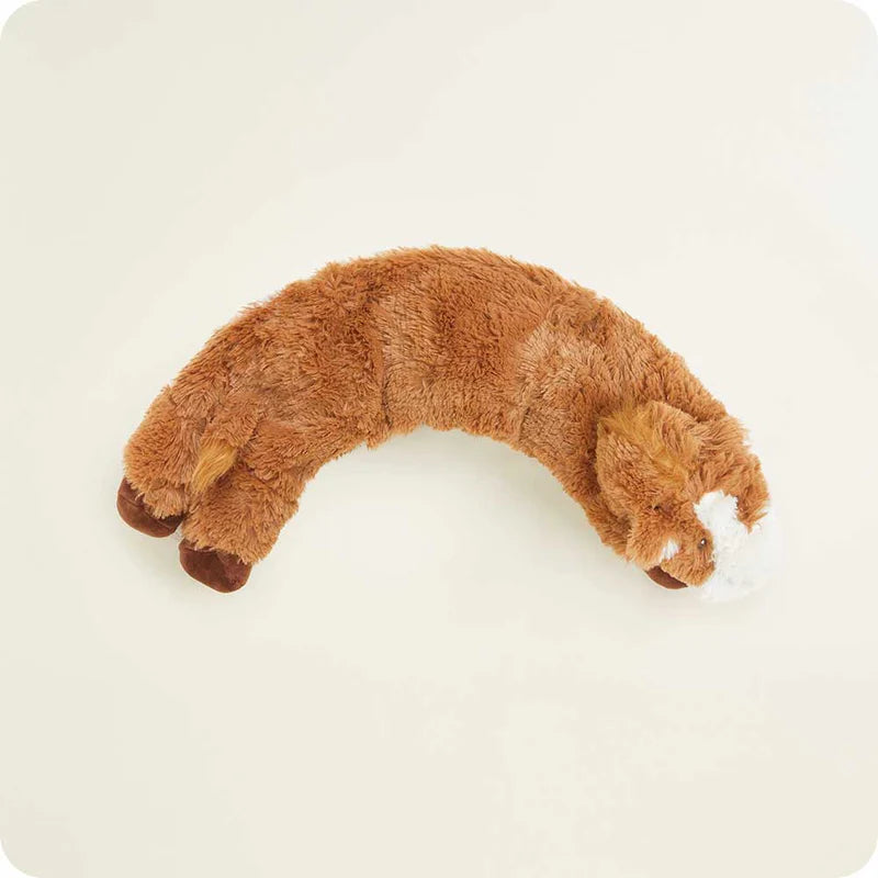 Aerial view of Horse Warmies Neck Wrap, soft plush horse design scented with French lavender, fully microwavable for soothing warmth.