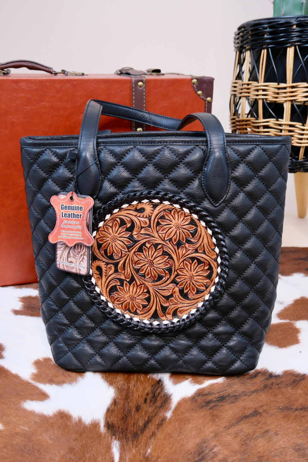 Midnight Mesa Quilted Leather Tote