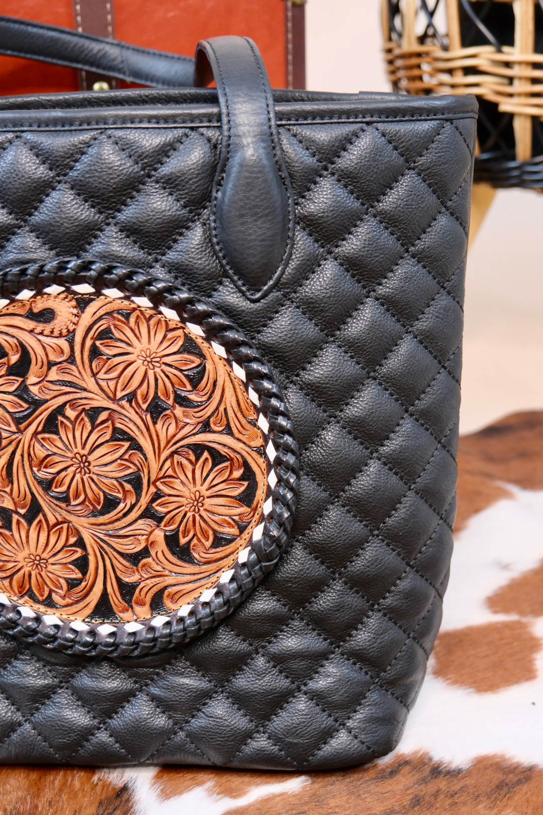 Midnight Mesa Quilted Leather Tote