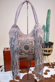 Turquoise Bloom Leather Tote