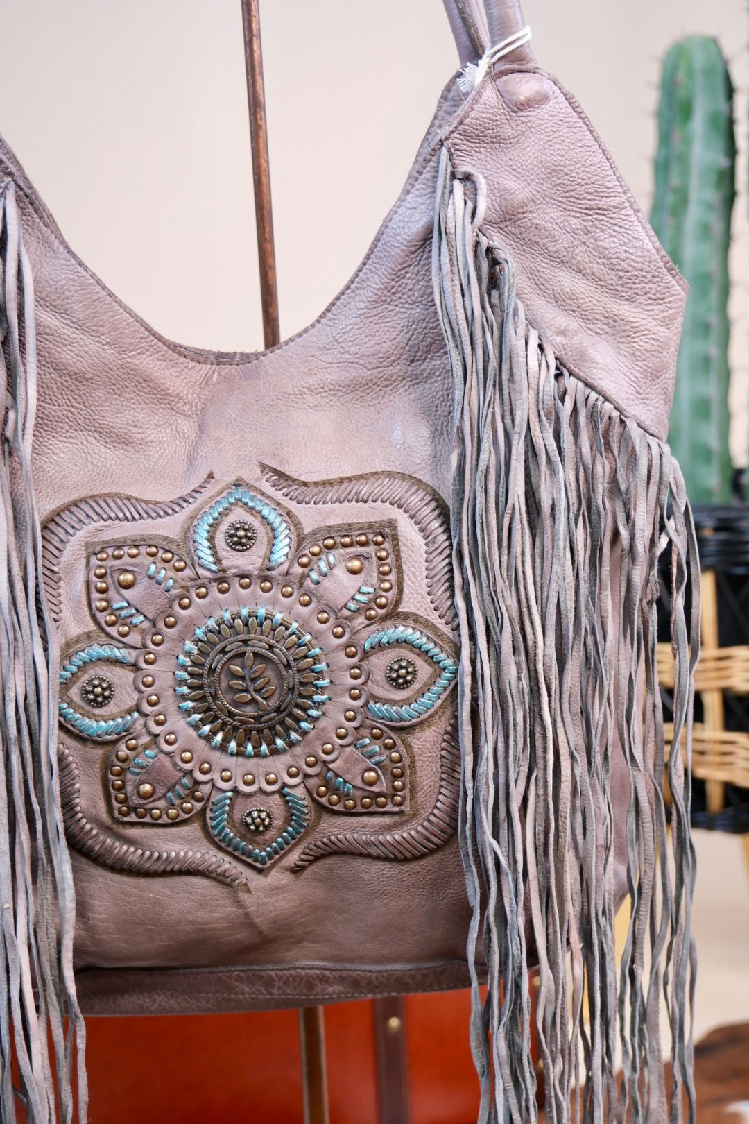 Turquoise Bloom Leather Tote