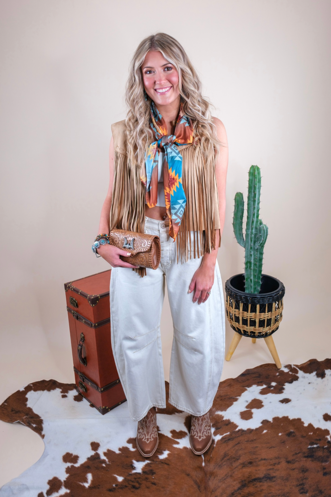 White Out Western Barrel Jeans