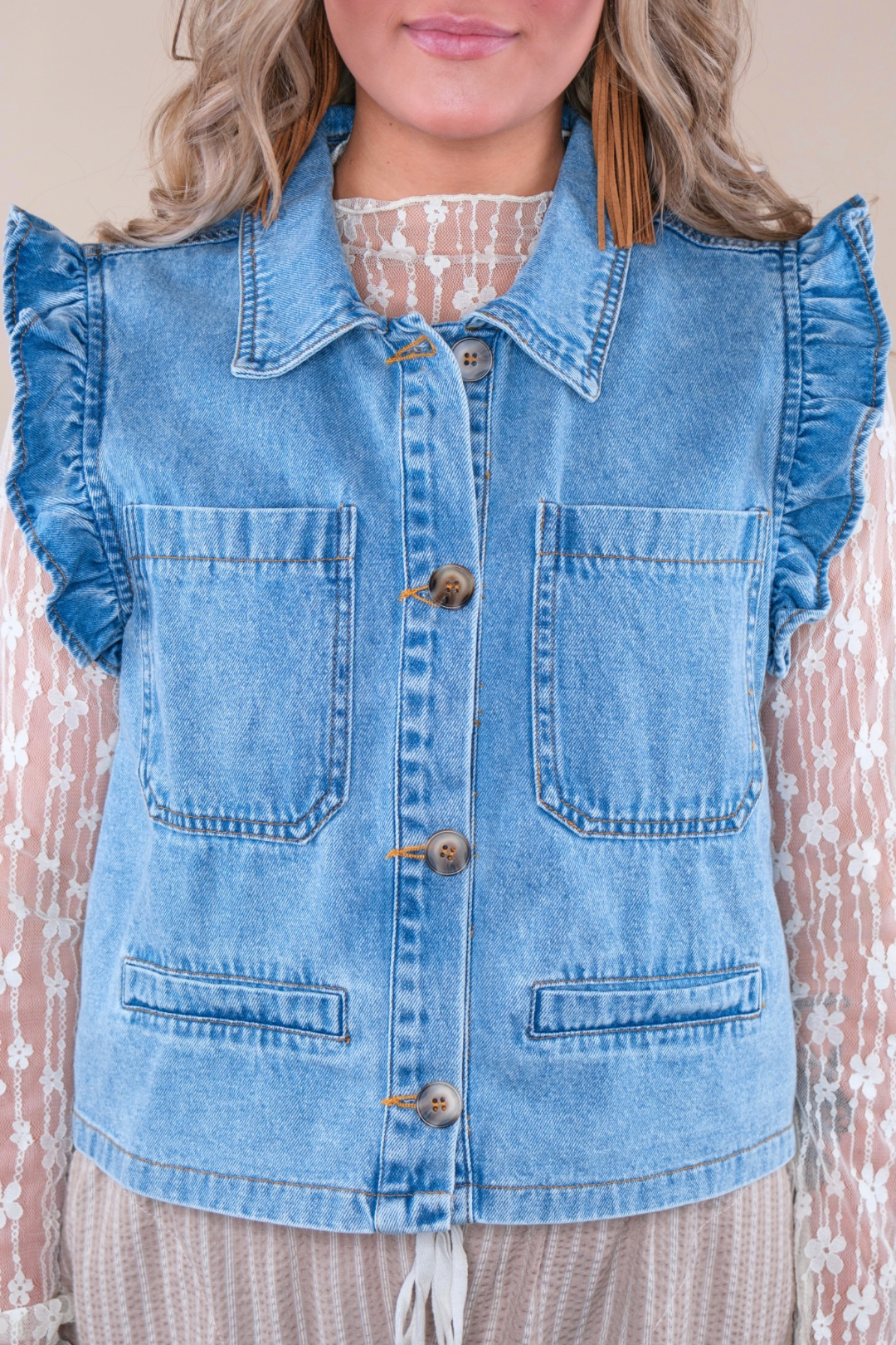 Denim Delight Ruffle Vest