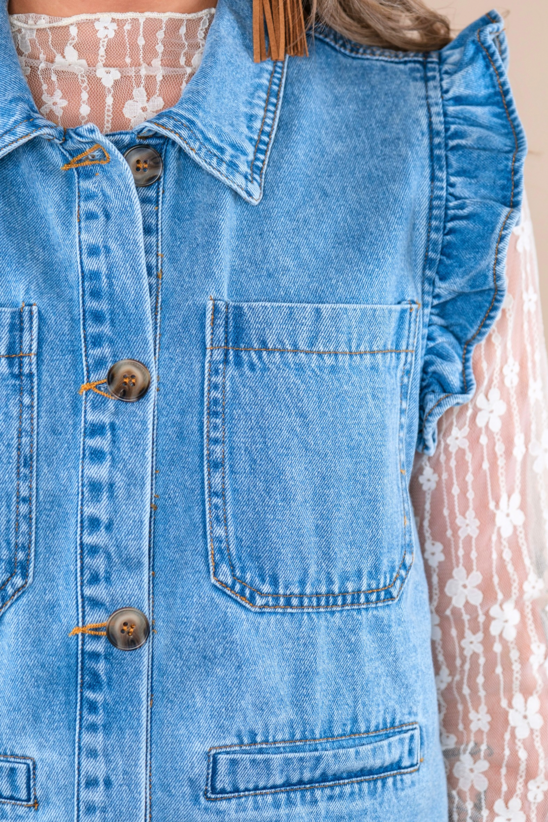 Denim Delight Ruffle Vest