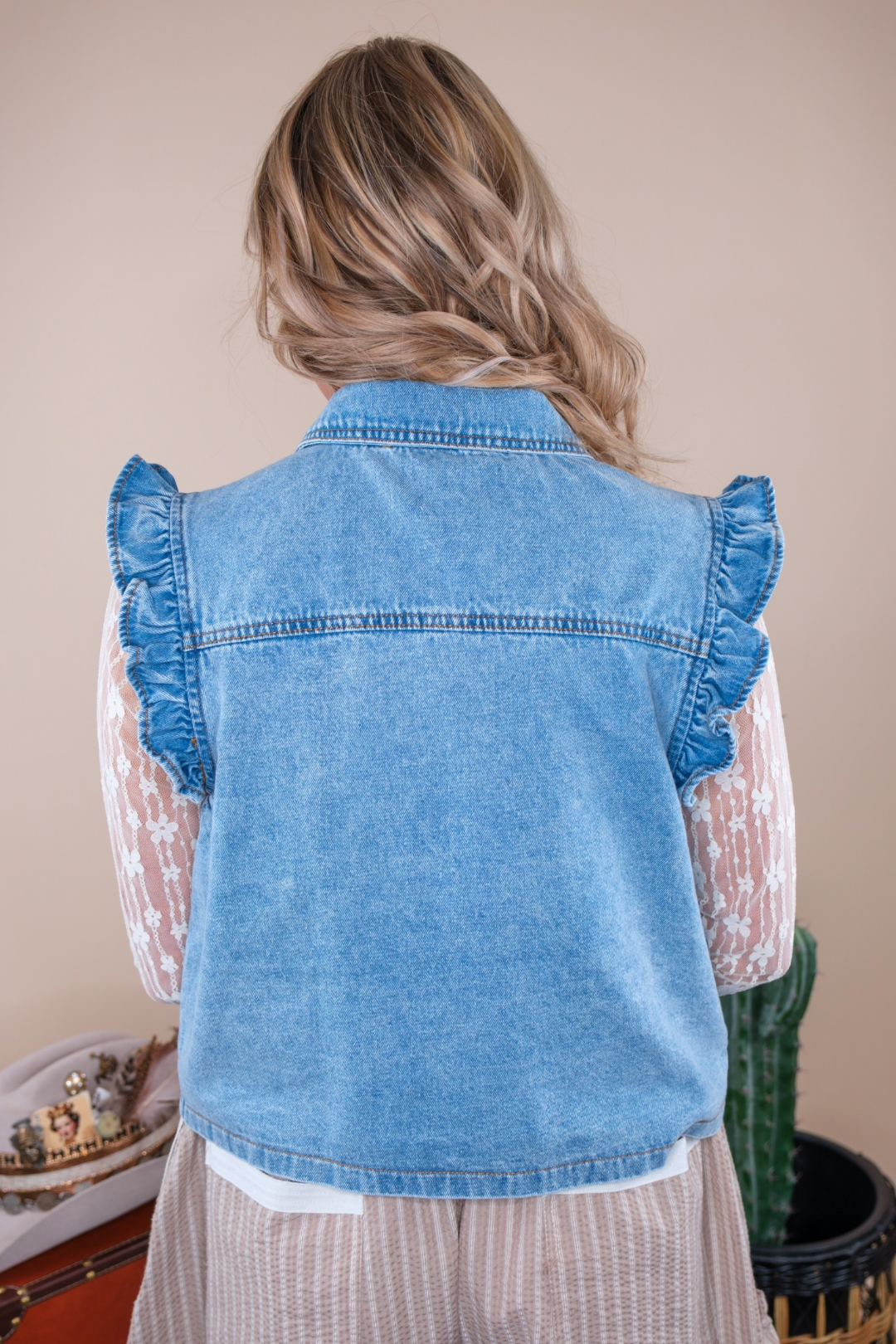 Denim Delight Ruffle Vest
