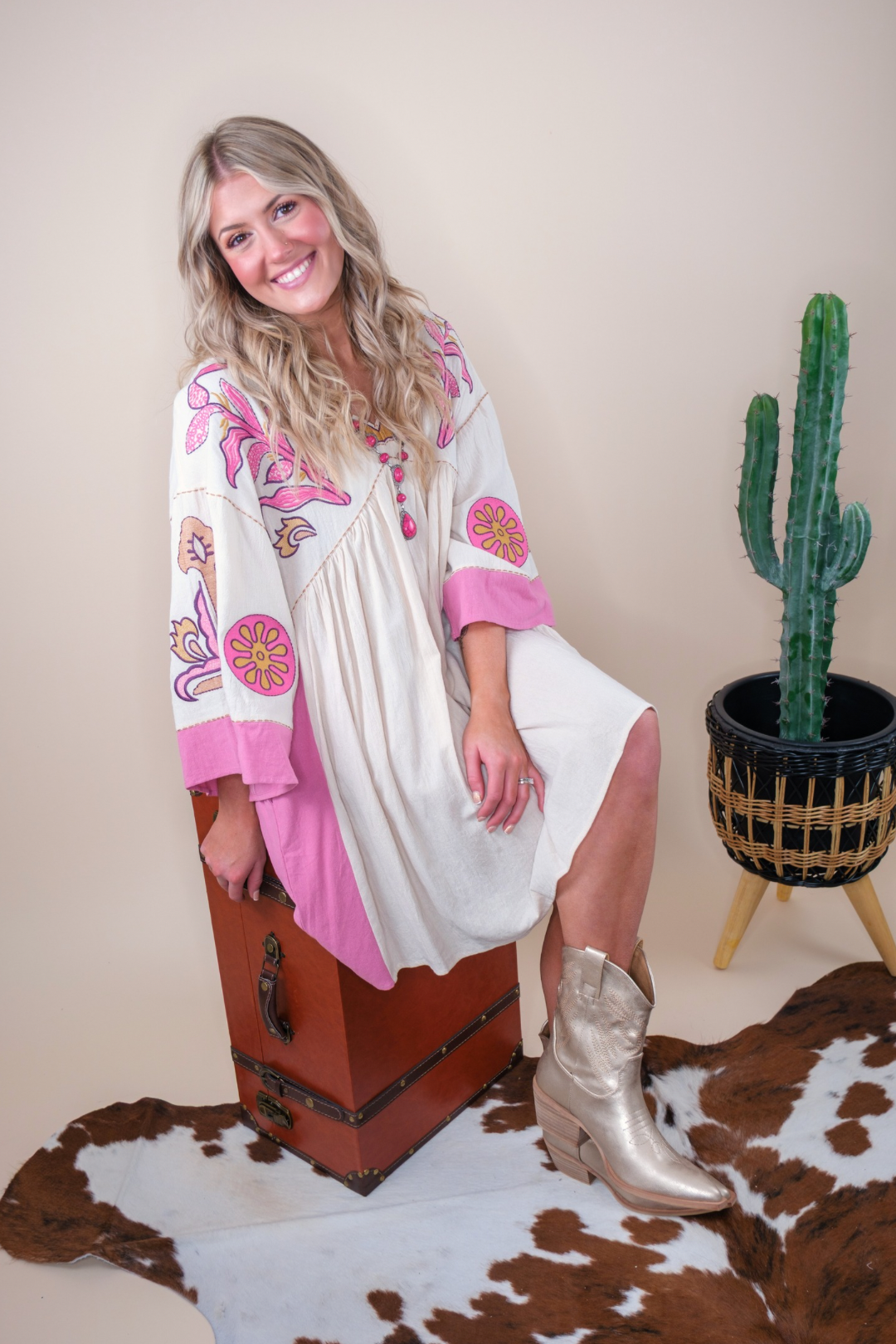 Spring Western Mini Dress - Ivory