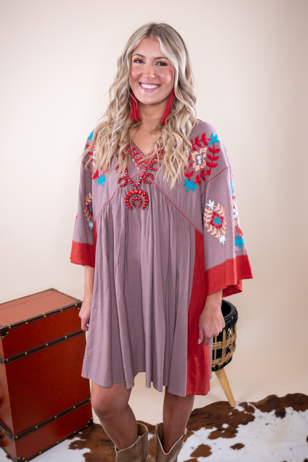 Spring Western Mini Dress - Mocha