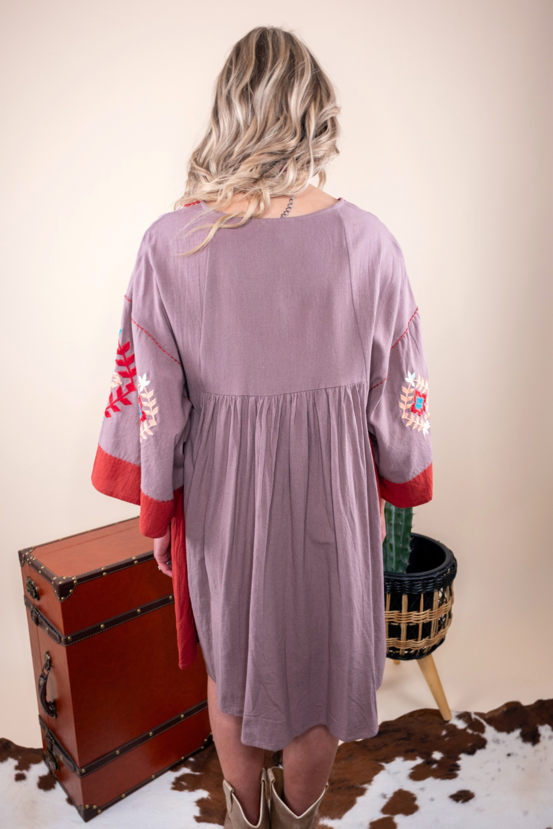 Spring Western Mini Dress - Mocha
