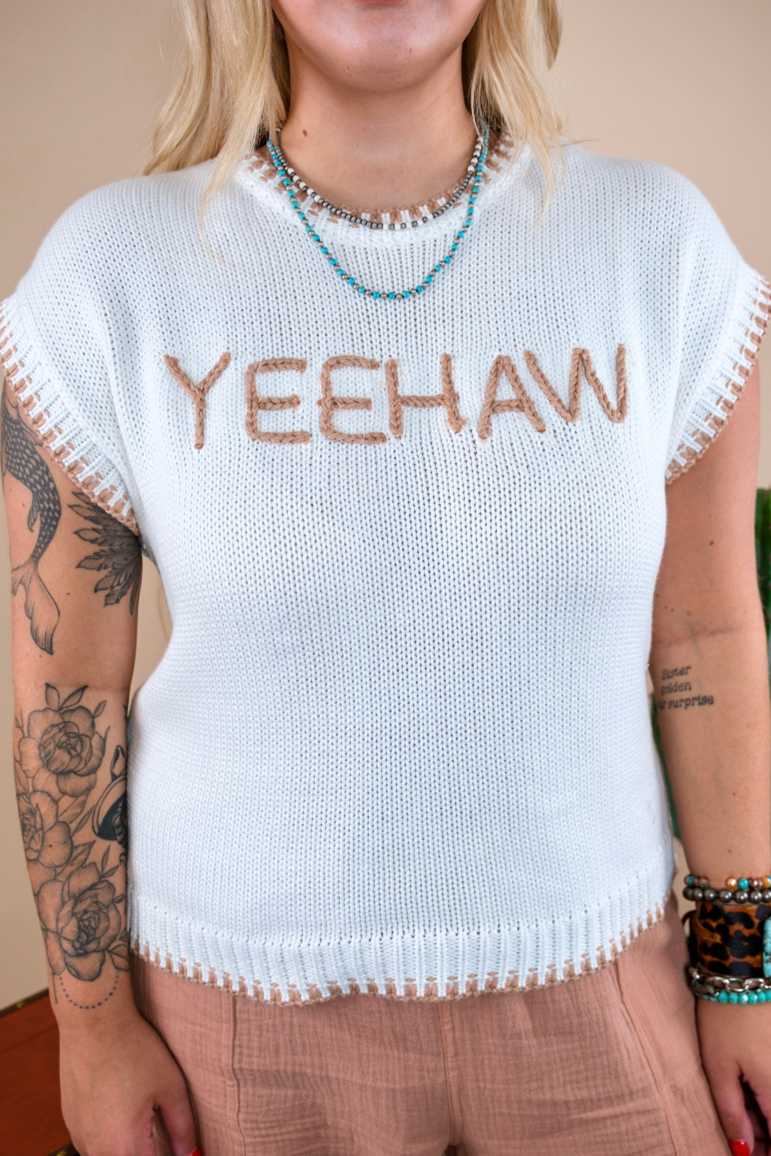 YEEHAW Hand-Stitched Sweater Tank