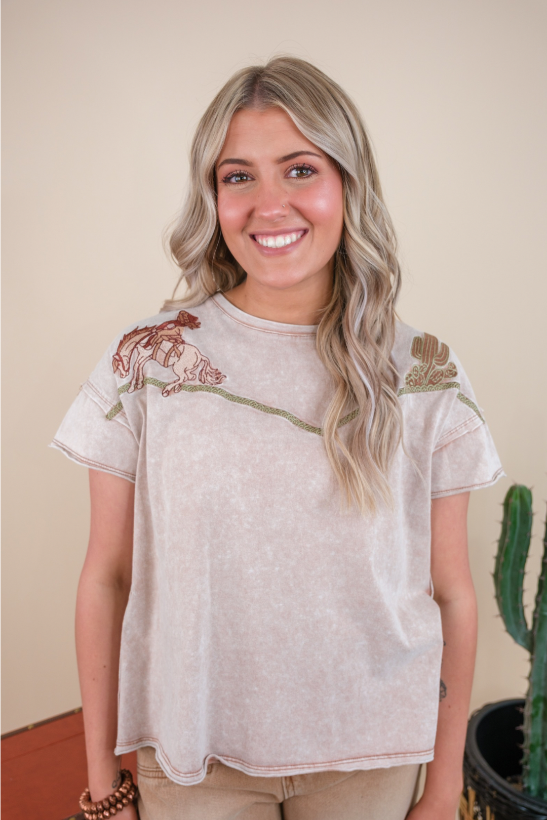 Saddle Up Cowgirl Tee - Tan