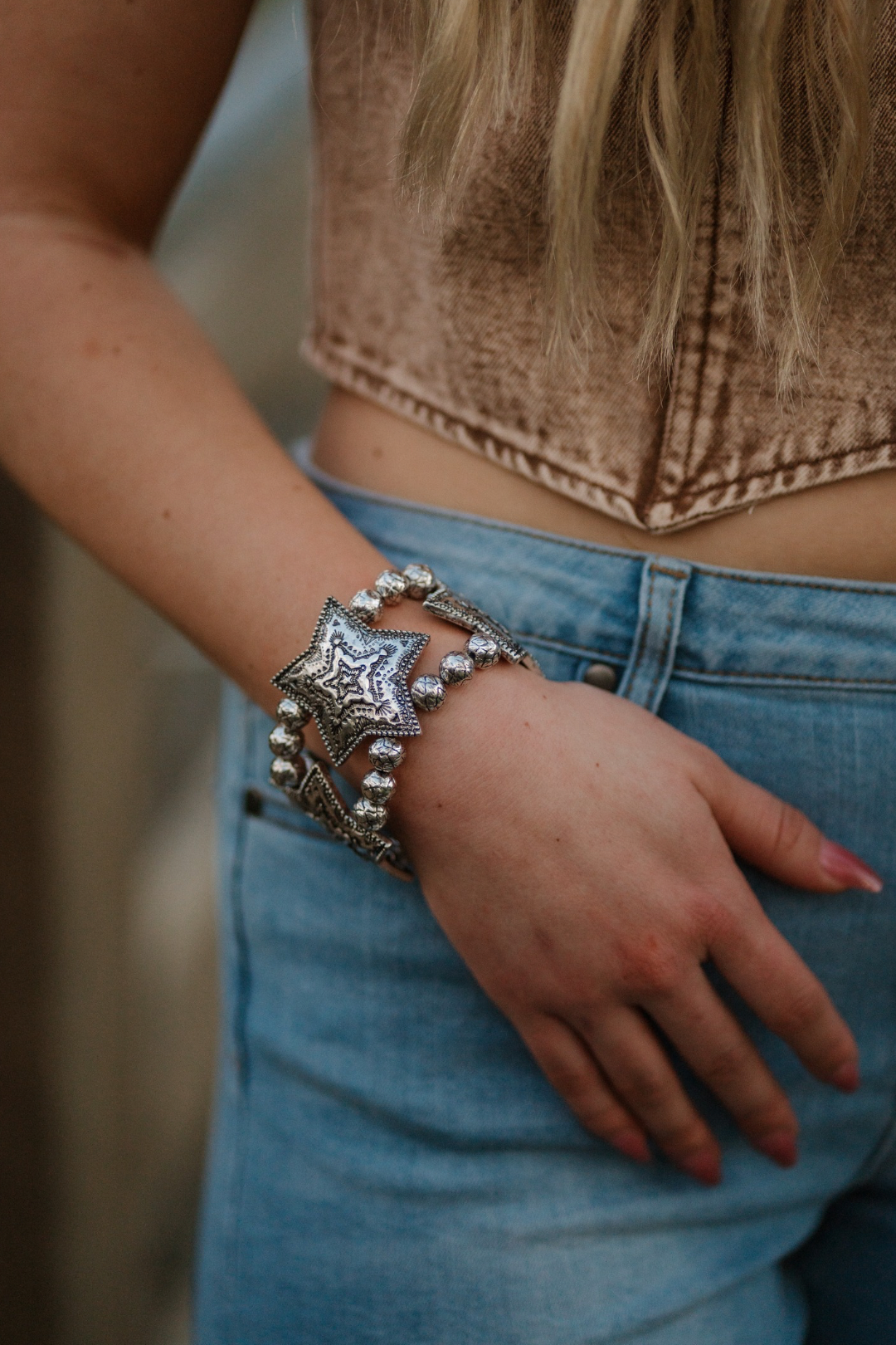Silver Star Bead Bracelet