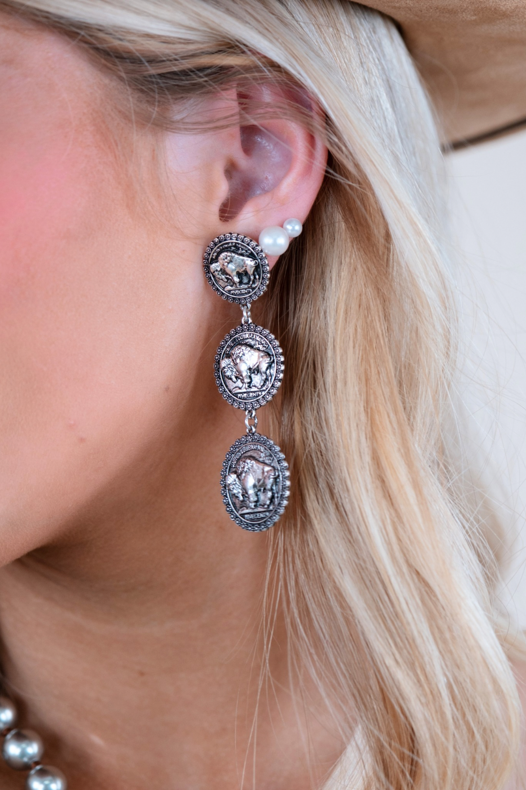 Buffalo Coin Dangle Earrings