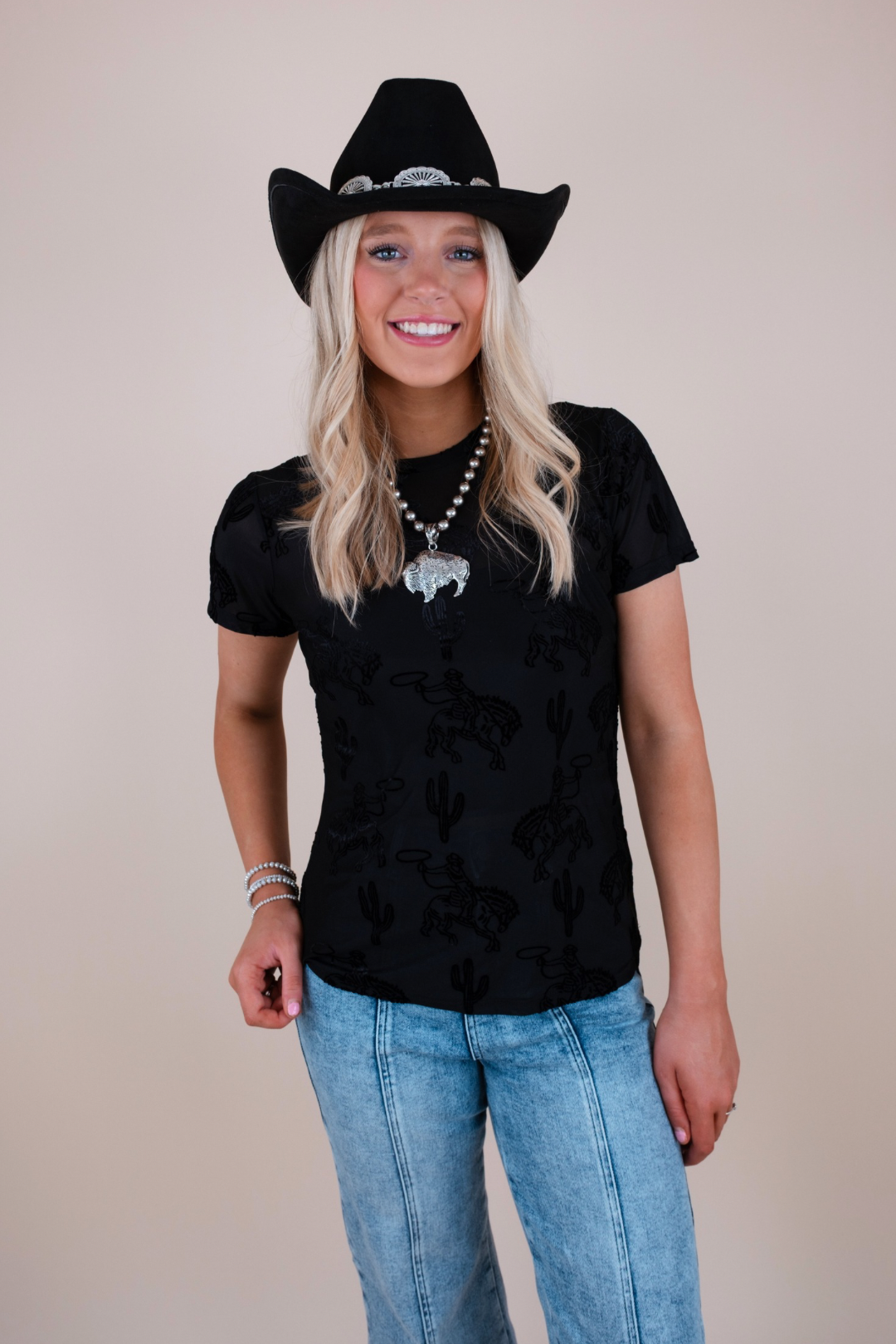 Bucking Bronco Mesh Top