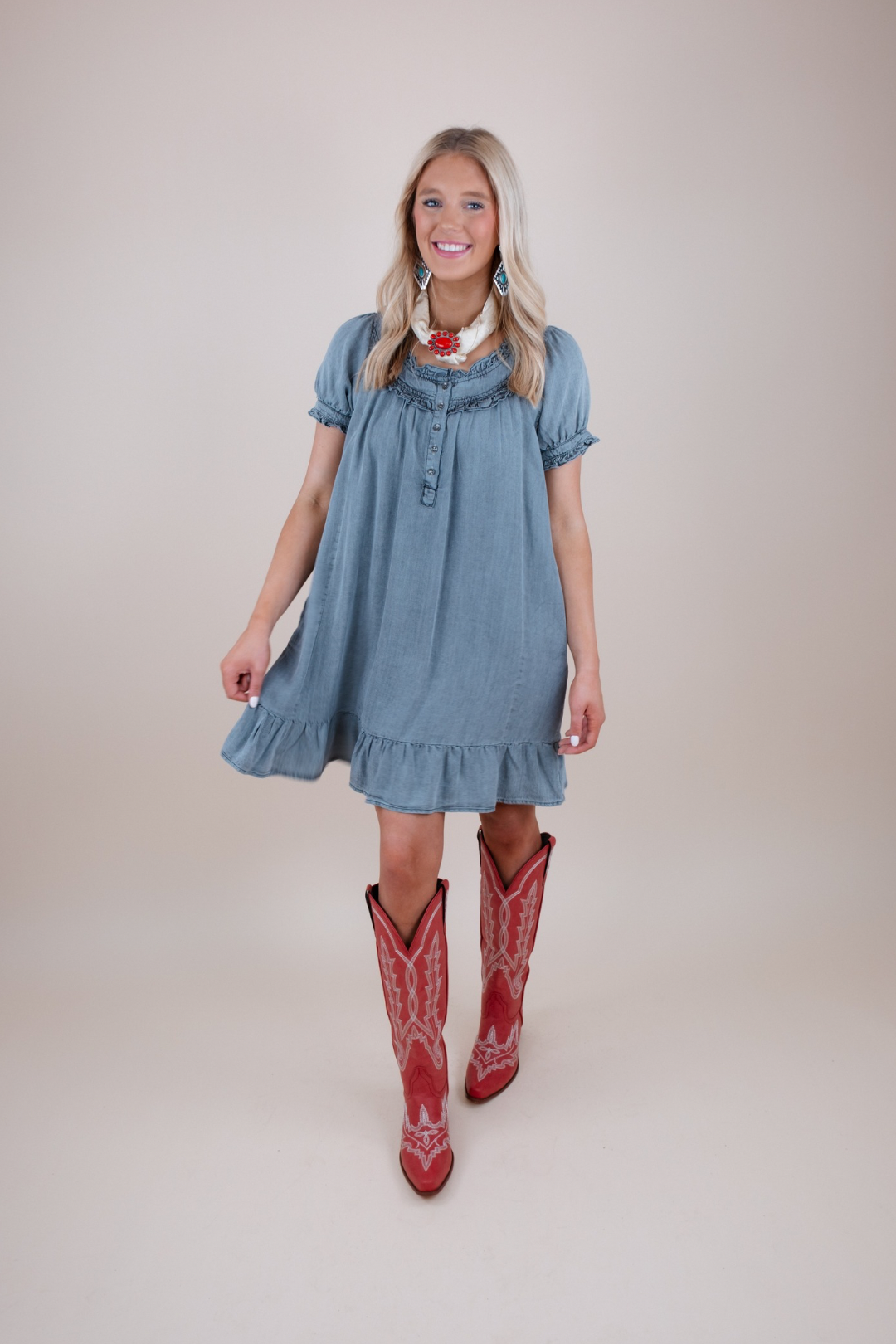 Mini Ruffle Black Denim Dress
