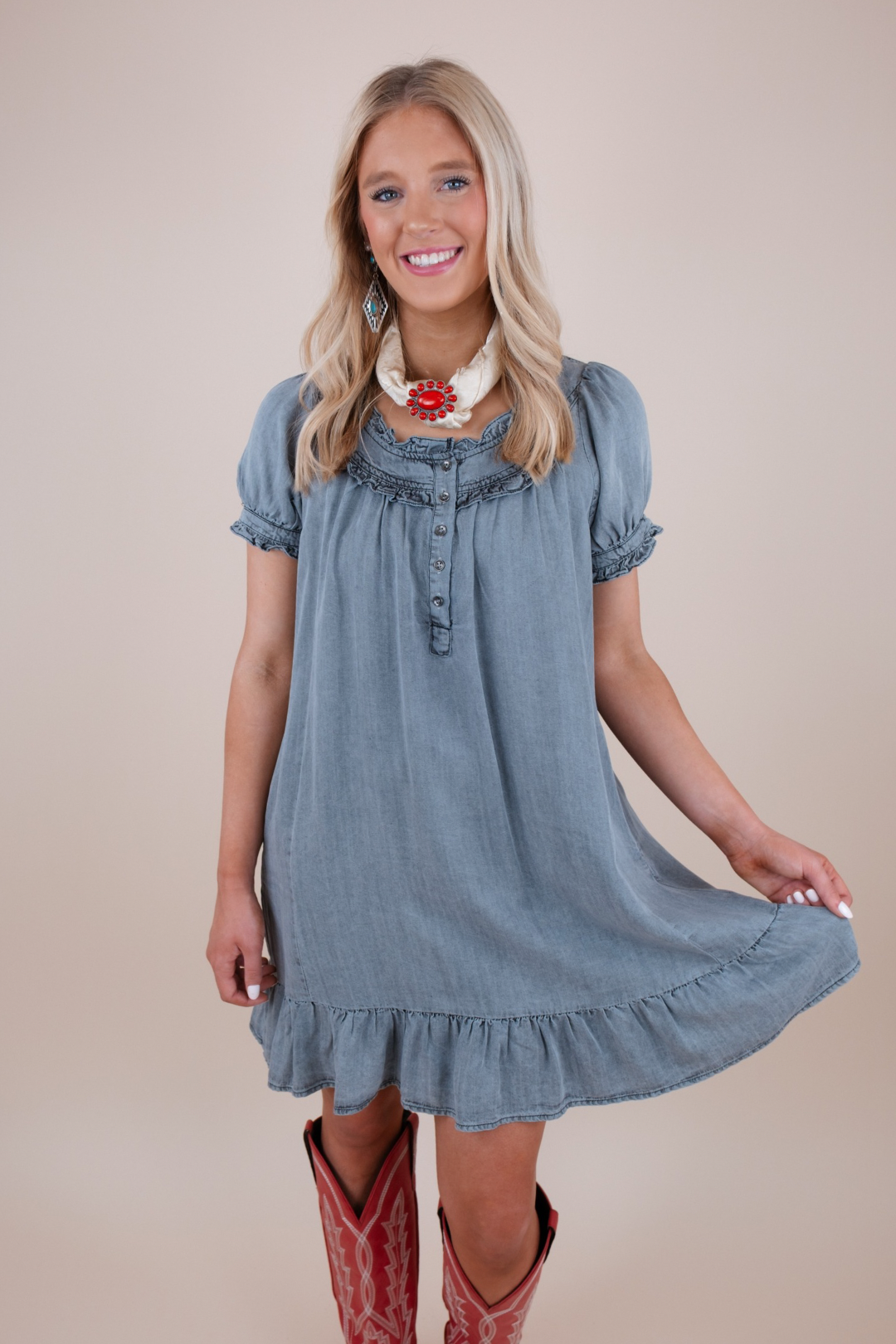 Mini Ruffle Black Denim Dress – Cowgirl Society & Co